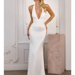 White Backless Halter Dress - Bridal
